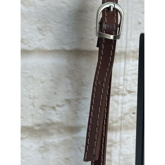 Vera Pelle Italian Leather Handbag Crossbody Blue With Brown Silvertone - Picture 6 of 16